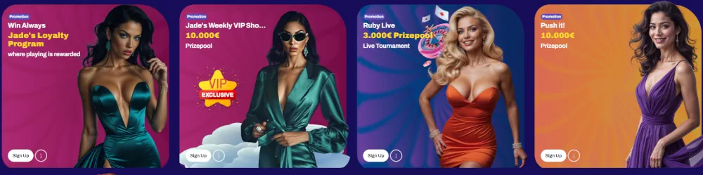 Sezione speciali di Candy Spinz che evidenzia lo stato VIP, le sfide e il granchio bonus.